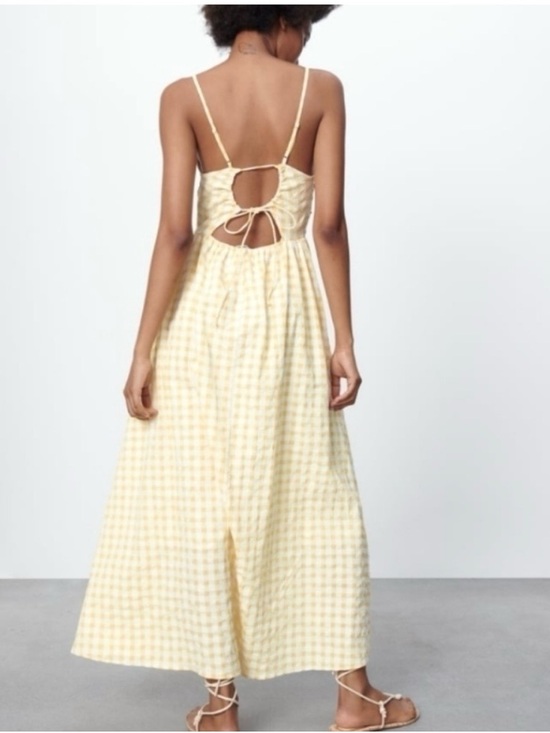 Zara Yellow Gingham Maxi Dress with Spaghetti Straps - Picture 2 of 5